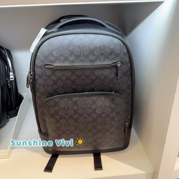 NWT Coach Men’s Ethan Backpack In Signature Canvas Charcoal/Black CV919 - Picture 1 of 9